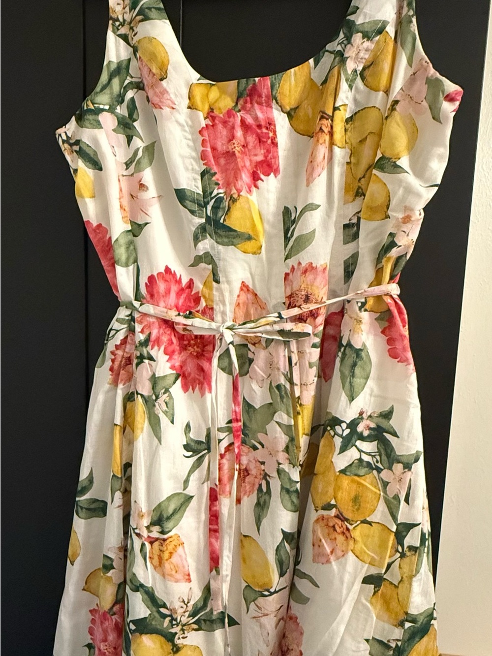 Anne Klein White Sundress with Yellow Lemon & Pink Floral Print